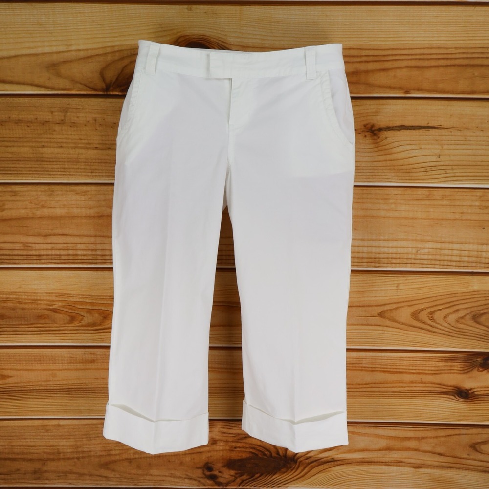 SO Capri Pants Juniors 7 White Cotton Blend Cuffed‎ Leg Stretch Pockets Low Rise